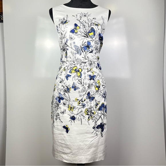 RSVP by Talbots- Floral Butterfly Sheath Print Dress - White, Blue, Yellow - Picture 2 of 9